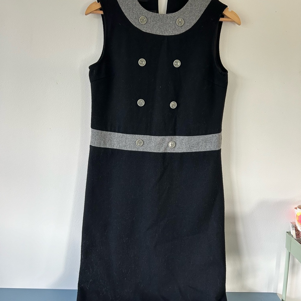 Zenith women’s dress black wool with grey accents and buttons size S